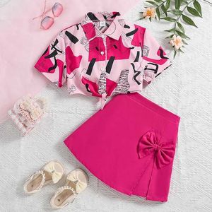 Roupas Conjuntos de Crianças Moda Childrens 2pcs Camisa de Graffiti Pink Rosa Elast Shorts de High Quality para meninas de 8 a 12 anos roupas casuais y240520gmft