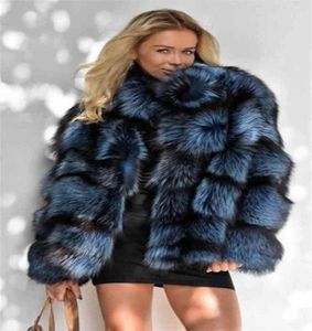 Real Silver päls kappa kvinnor vinter lyx päls färgad jacka med rund krage mode grå blå ytterkläder varma päls toppar 2112136374315