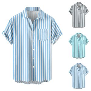 Men camisas havaianas camisetas estampas listradas de verão Camisas de manga curta Turn Down Collar Beach Aloha Camisetas Male Camisa Hombre 240520