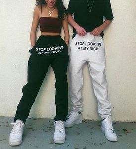 Stop Looking At My Dick Sweatpants Men Women High Waist Pants Black White Casual Joggers Trouser Hip Hop Funny Sweatpants Loose 202708418