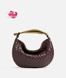 Designer Womens Bag Sardine Botegaveneta Liten intrecciato läderväska med metallisk topphandtag bitter choklad