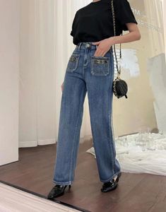 2023 Designer Jeans Women039s Ny Midhighwaist Straight Joker Jeans Lotus Leaf Trouser Leg Fashion Letter Decoration Leisure1675929