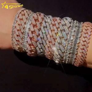 مطلي بالذهب مطلي بالذهول Sier Hip Hop Jewelry VVS Moissnaite Lab Diamonds Iced Out Out Cuban Link Chain Bracelet