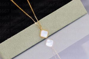 Mini Sliver Necklace 18K Mother of Pearl Classic Chain Shell For Women Wedding Jewelry For Girl Gift Four Leaf Clover Pendant Halsband Fyrkantig halsband