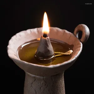 Держатели свечей ручной работы керамики масляная лампа Zen держатель грубая керамика домашние ретро -украшения ночные лампы Будда украшения