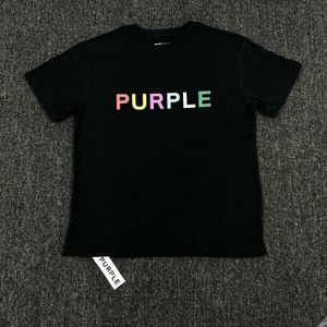 PURPLE BRAND Mens casual pure cotton short sleeved loose round neck color letter printed black T-shirt