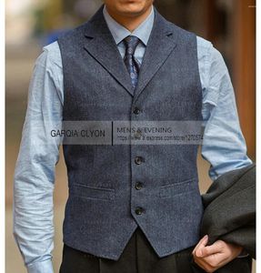 Men's Vests Mens Suit Vest Lapel V Neck Wool Herringbone CasualBusiness Waistcoat Groomman For Wedding Tweed Business
