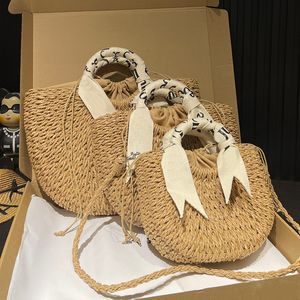 Designer Setor Women Weave Straw Tote Bag France Luxury Brand Woody Basket Bolsa de compras de praia arenosa