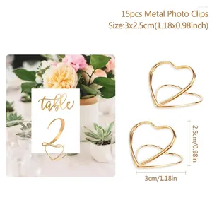 Cornici 15pcs a forma di cuore in metallo clip stand tavolo da matrimonio numero nome Place Card Port