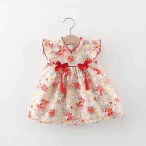 Vestidos de menina verão novo vestido de bebê menina estilo chinês tamel colar cheongsam