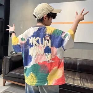 2024 Boys T-shirt High Quality Kids Clothes Summer Cartoon Graffiti Printed Tees Short Sleeve Children Tops Trendy Styles 240425