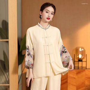 Ethnic Clothing High-end Spring Autumn Top Chinese Tang Attire Retro Embroidery Elegant Lady Silk Velvet Loose Coat Female S-XXL