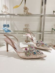 Sapatos embelezados de cristal sandálias altas designers de luxo feminino sapato de calçado de fábrica de fábrica com caixa
