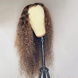 180% Denisty Curly 13x4lace 전면 가발 Ombre 금발 하이라이트 심해 인간 머리 가발 브라질 100% 레미 헤어 13x6 레이스 전면 360wig 여성 전체 lacewigs