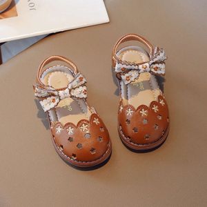 Girl Children's Princess Summer Cut-outs Walking Shoes Fashion Flowers Bowtie Kids Causal Beach Flat Sandals Hook Loop