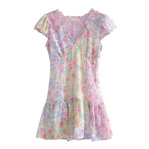 Basic Casual Dresses Boho Inspired floral print V-neck summer dress sweet girl party dress short sleeve ruffled mini women dress ladies dress 230719