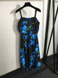 Designer klänning som sommarklänningar för kvinnor bomull vintage hyacint horn blommor tryck hög midje temperament löst bandig kjol mode sexig festival festdress