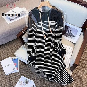 Casual Dresses 2024 Autumn Winter Women's Hooded Hoodies Loose Patchwork Oversize Lady Vestidos Patchwrok Striped Female Robe KE3695