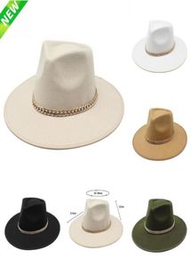 Wide Brim Hats Women Gold Chain Felt Fedora Hat Men Panama Winter Wool Vintage Jazz Gentleman Whole7345020