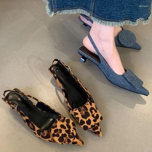 Casual Shoes Female Pointed Toe Fashion Shallow Women Low Heel Pumpar Ladies Heeled Sandals 2024 Leopard Print Footwear