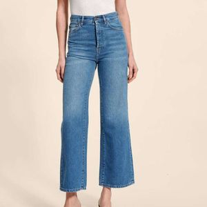 Jeans de grife jeans feminino feminino primavera e verão Novo versátil solto cintura alta cálice linear calça de perna largura de pernas larga calça de jeans azul feminino