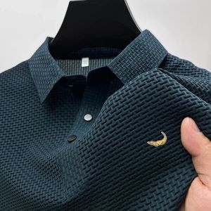 Embroidered Brand High End Ice Silk Elastic Polo Shirt Summer Tshirt Trendy Breathable Business Short Sleeve Luxury Top 240520