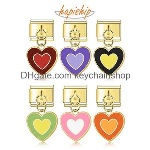 Charms Hapiship 2024 New Fashion Pretty Colorf Romantic Heart Charm Links Fit 9Mm Bracelet Stainless Steel Women Jewelry Dj912 Drop De Otxhd