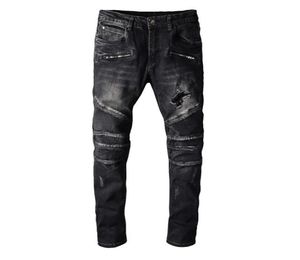 Men Jeans New Fashion Mens Stylist Black Blue Jeans Skinny Ripped Destroyed Stretch Slim Fit Hop Hop Pants With Holes For Men4880235