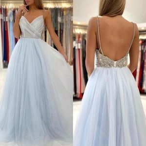 فساتين الحفلات السباغيتي الأشرطة A-line tulle tulle tulle الطويل الطويل prom backed back dongial back