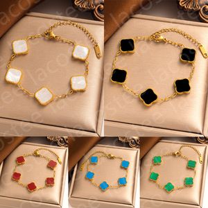Bracciale di fascino classico in oro 18K Bracciale a quattro foglie di trifoglio gioielli eleganti bracciali madre-pearl per donne e uomini di alta qualità 2d5sz#