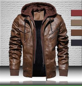 Jaqueta de couro mens 2020 moto jaquetas de bombardeiro masculino casaco de couro de inverno pu com capuz removível de casas de roupa externas homens c1741860
