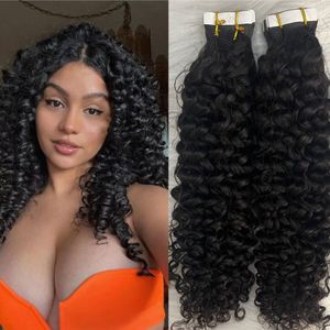 Tape in Hair Extension Remy Brazilian Human Hair #1B Black Kinky Curly Skin Weft Invisible Tape ins Extensions 100g/40pcs