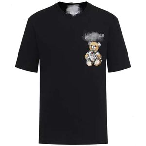 Moschinno 2024 Spring/Summer Mos Teddy Bear Hand Drawn Sketch Print Loose Fitting Unisex Short Sleeved T-Shirt Pure Cotton Trendy Version Moschinno Shitr 660