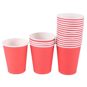 Decorative Flowers 20 Paper Cups (9oz) - Plain Solid Colours Birthday Party Tableware Catering(Red)