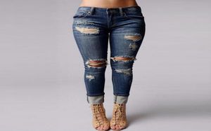 Novas mulheres destruíram calças magras angustiadas Bush Hole Hole Troushers New Ripped Jeans Women Denim Pants Hole