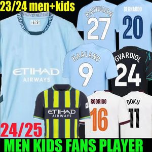 24 25 HAALAND Soccer Jerseys Man City Football Shirt DE BRUYNE RODRIGO GREALISH FODEN 2024 2025 MANS CITIES BERNARDO RUBEN DOKU ALVAREZ Fans Player Men Kids Kit Sets