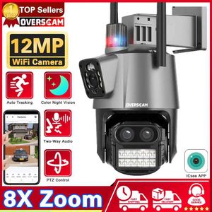 Kits de câmera sem fio Câmera de segurança 6k 12mp 8x Tilt Zoom Zoom Três lentes Tela dupla Wi -Fi Proteção doméstica Câmera IP Pan Tilt CCTV Monitoramento de vídeo I J240518