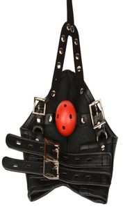 Bondage Leather Head Harness Panel Mouth Ball Gag Restraint Face Mask Collar Restraint Q765196154