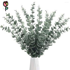 Dekorative Blumen 12pcs künstliche Eukalyptusblätter Stamm Boho Home Vasen Dekoration gefälschte grüne Zweige Hochzeitskernstück Floral