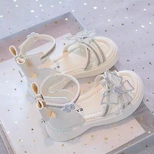 Rhinestone Princess Shoes for Girls Sandals Dress Bow Kids Flat Beach Childrens Elegant Party 240516