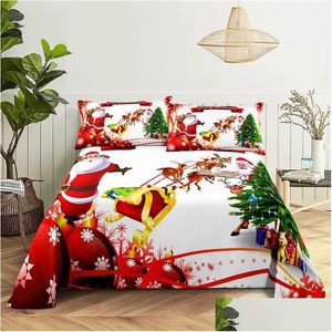 Set di biancheria da letto Babbo Natale set di lenzuola regina per bambini ragazzi piatti e fogli da letto fogli di letti gift natalizi drop delivery home giardino t dhjk7