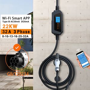 Автомобильная зарядная станция GBT Fast Fast 22KW 32A 3-фазовый портативный электронный зарядник Регулирующий ток Wi-Fi Smart App Control Electric
