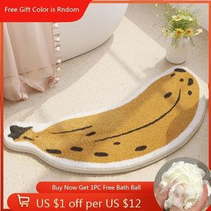 Absorbent Bath Mat Curved Bathroom Mat Banana-shaped Shower Room Doormat Non-slip Doorway Rug Cute Carpets Toilet Footpad 240507