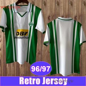 96 97 Werder Bremen Retro Mens Soccer Jerseys Pfeifenberger Home White Green Football Shirts Kort ärmuniformer