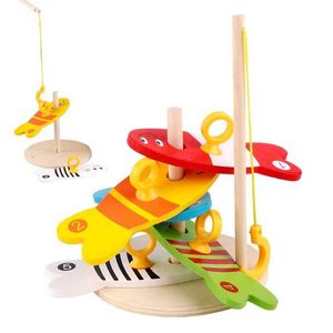 Aircraft Modle Childrens Puzzle Multi functional Creative Fishing Set with Toys Baby Gifts Wooden Preschool Education Parent Child Interaction TMZ s2452022