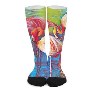 Mulheres Socks Flamingo Design Pintura abstrata arte de meias engraçadas de qualidade unissex de qualidade ao ar livre non slip