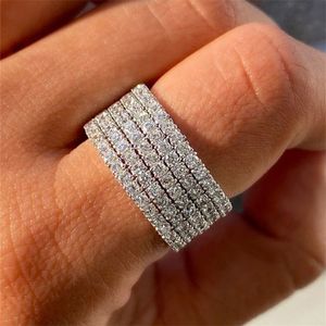 5 Rows CZ Zirconia Wedding Rings Band Designer Jewelry Finger Tail Charm Wide Micro Zircon Rings for Women Gift