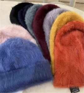 Nowy czysty Angora Rabbit Hair Knited Kapelusz Modny ciepły wełniany pullover wszechstronny pluszowy sweter czapka zima T2208049946