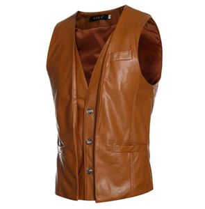 Модная кожаная куртка Men Punk v Nece Mens Faux Leather Randeveless Trend Trend Slim Fit Motorcycle Jacket Male4227980