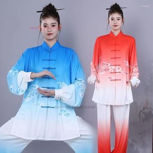 Ethnische Kleidung 2024 Chinesische Tai Chi Martial Arts Wushu Training Übung Uniform Blütendruck Gradient Farbtops Hosen Set Set